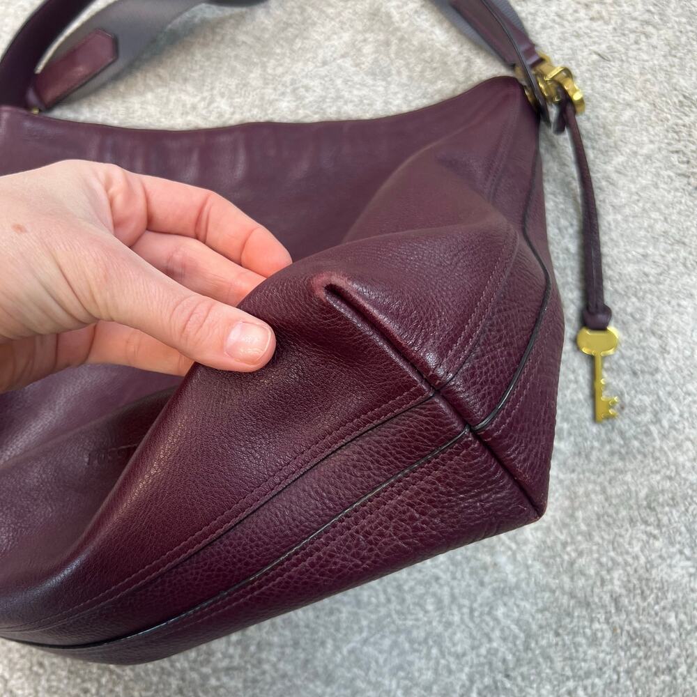 Fossil Amelia Burgundy Leather Convertible Hobo Shoulder Purse Bag - Picture 7 of 14